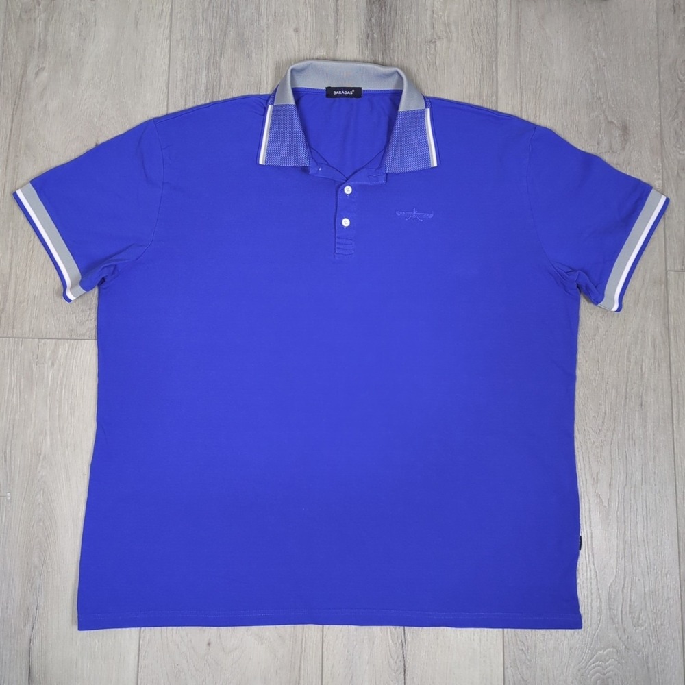 Barabas Polo Shirt Mens 3XL Blue Striped Cuffs Flat Contrast Collar Preppy